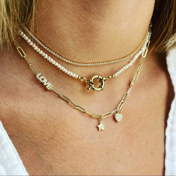 Thin tennis necklace gold tennis choker necklace - Picture 4 of 5